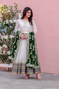 Bridal Heavy Indian Designer eid Party Floral Dress Wear Anarkali Gown Pakistani - Picture 1 of 8