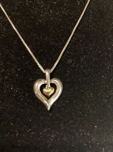 "Collar corazón plata esterlina vintage con corazón vermeil oro colgante 18"" b98" - Imagen 1 de 9