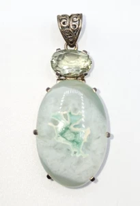 Green Dyed Agate on 925 Silver Pronged Pendant w/ 2nd Green Stone EXUC! - Picture 1 of 9