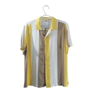 Denim & Flower Yellow White Tan Size M Lightweight Button Down Shirt - Picture 1 of 7
