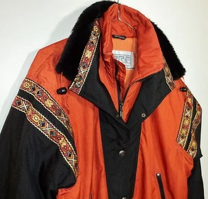 Fera Skiwear Womens 6 Snow Ski Jacket Coat Orange Black Gold Southwestern Detail - Picture 1 of 12