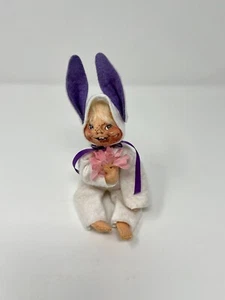 Annalee Doll Easter Bunny White Purple Ears Spring Costume Kid 1988 Felt Posable - Picture 1 of 13