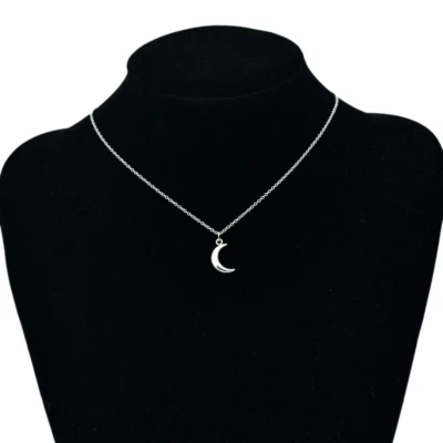 Collana con ciondolo LUNA crescente Argento mezzaluna catena Acciaio inox Donna - Immagine 1 di 4