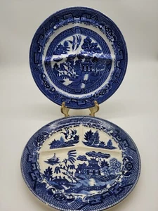 Antiguo juego de 2 placas divididas de sauce azul - Imagen 1 de 8