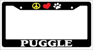 Black License Plate Frame Peace Love Paw Puggle Auto Accessory 534 - Picture 1 of 1