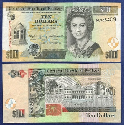 BELIZE 10 DOLLARS 2011 VERY FINE PREFIX DL - Image 1 of 2