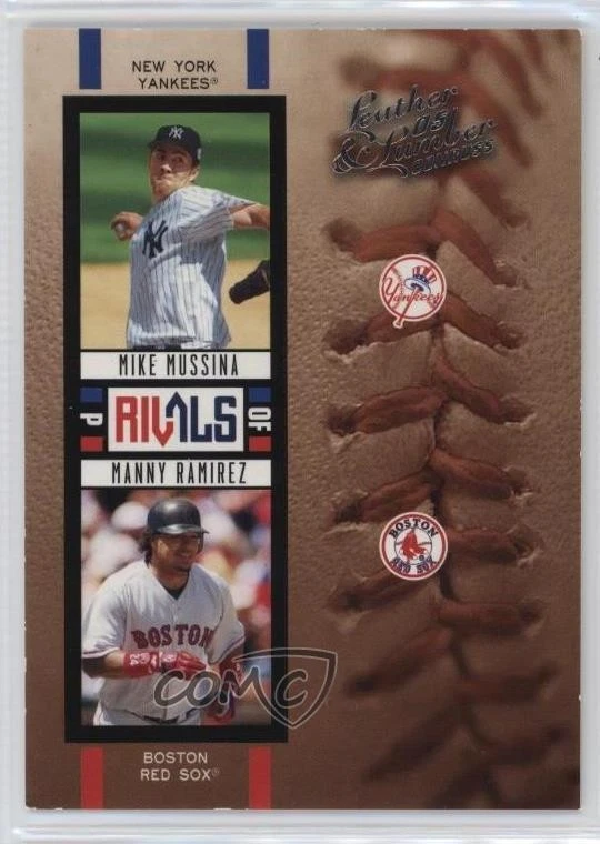 2005 Donruss Leather & Lumber Rivals /2000 Mike Mussina Manny Ramirez #R-8 HOF - Image 1 of 2