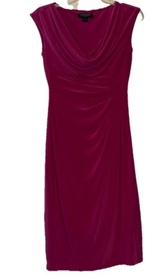 Lauren Ralph Lauren Dress Size 2 Pink Magenta Midi Fitted Sheath Ruched Lined - Image 1 of 4