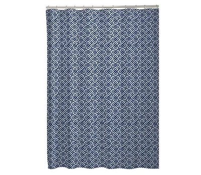 Cortina de ducha de tela con estampado geométrico azul y blanco Maytex Metronorm Foto 1 de 2