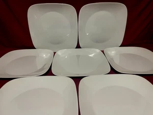 Corelle Winter Frost Set Of 7 White Square Dinner Plates 10 1/2" USA - Picture 1 of 2