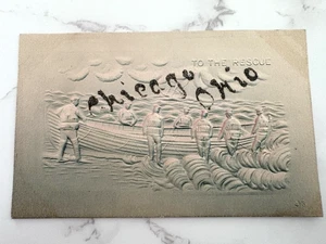 CHICAGO JUNCTION OHIO "TO THE RESCUE" erhöhte geprägte Postkarte - Bild 1 von 2