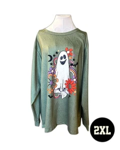 "NEU" Damen T-Shirt Hippie Motto Halloween Geist mit Blumen & Regenbögen 2XL - Bild 1 von 6