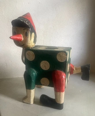 Ancienne tirelire en bois Pinocchio vintage - Photo 1/4