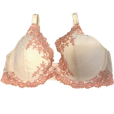 Wacoal 蕾丝装饰文胸 36D 奶油色花卉刺绣钢圈内衣浅线 — 第 1/4 张图片