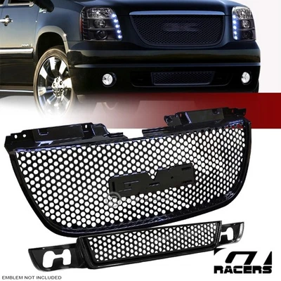 For 07-14 GMC Yukon Round Hole Gloss Blk Front Upper & Lower Bumper Grill Grille - Image 1 of 4