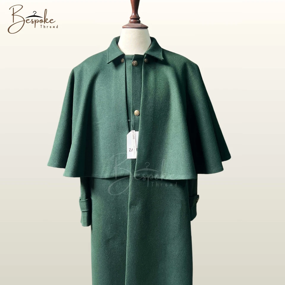 Capa Inverness de Lana Verde para Hombre - Abrigo Disfraz Steampunk Sherlock Holmes Foto 1 de 4