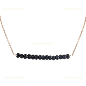 925 Silver Natural Black Tourmalin Beaded Art Deco Unique Handcrafted Necklace - Picture 1 of 10