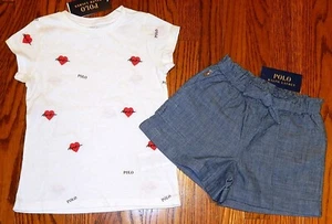 POLO RALPH LAUREN AUTHENTIC GIRLS ORIGINAL BRAND NEW 2Pc SHORTS SET Size 5, NWT - Picture 1 of 2