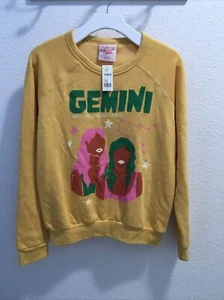 Midnight Rider Anthropologie Carolita Zodiac Sweatshirt Gemini Yellow Size S Nwt - Picture 1 of 4
