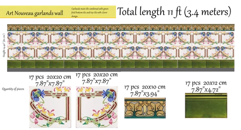 Spain Modernismo Català Reclaimed tile wall 22 sqft Original Antique Art Nouveau Cover