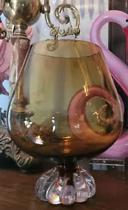 VTG Empoli Art Glass Brandy Snifter Amber Spiral Stem & Footed Base Italy 7.5" - Picture 1 of 7
