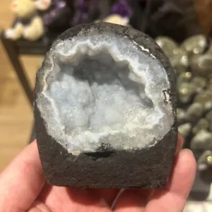 Mexican Agate Crystal Geode Polished Geode Mini Crystal Cathedral 90mm Mexico - Foto 1 di 4