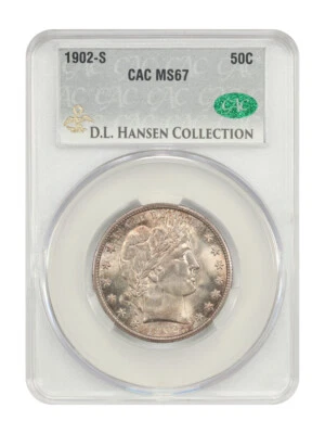 1902-S 50C CACG MS67 ex: D.L. Hansen - Barber Half Dollar - Underrated S-Mint - Image 1 of 4