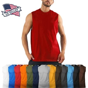 Mens Basic Sleeveleless Cotton Muscle Gym Tank Top - Picture 1 of 53