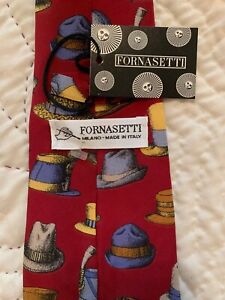 NEW AUTHENTIC RARE FORNASETTI Red Hats Design Neck Tie Hand Made rrl