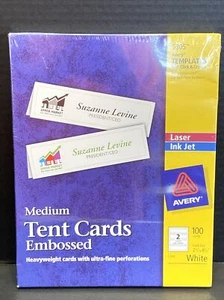 Avery Medium Tent Cards Embossed White 2.5" x 8 5" 100 Cards Laser Ink Jet 5305 - Picture 1 of 5
