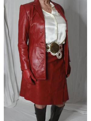 Mujer Cuero Falda Traje Blazer Rojo 8 Animal Estampado Serpiente Liz Claiborne Raro Y2K Foto 1 de 4