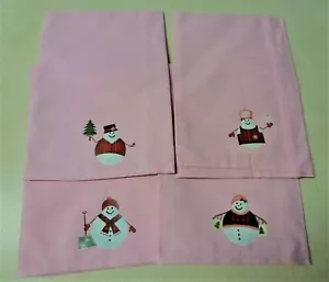 Set 4 Snowman Print Table Napkins Pink 20" x 20" New - Picture 1 of 2
