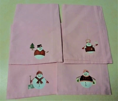 Set  4 Snowman Print Table Napkins Pink 20" x 20" New - Image 1 of 2