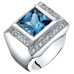 Anillo de topacio azul natural de Londres de 5 quilates para hombre en plata de ley - Imagen 1 de 4