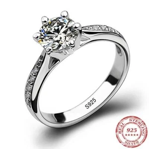 Luxury 925 Sterling Silver Classic Ring for Women Six claw jewelry Zircon Stone - Picture 1 of 8