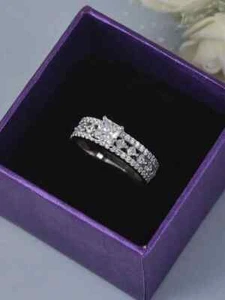 2.00Ct Princess Cut Real Moissanite Wedding Band Ring 14K White Gold Plated - Picture 1 of 6