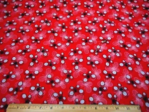 Cotton Fabric By The Yard SALE Black Pink White Butterflies on Red Quilting #C - Picture 1 of 2