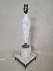 Vintage Biege High Onyx Marble Brass Table Lamp Home Light Tested Working 41cm - Picture 1 of 16