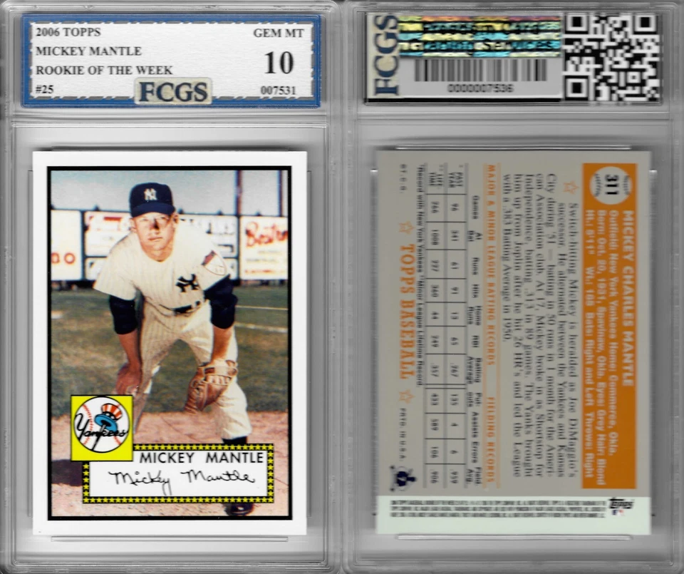 2006 Topps Mickey Mantle Rookie of the Week #25 Graded FCGS 10 GEM MINT!!! - Image 1 of 1