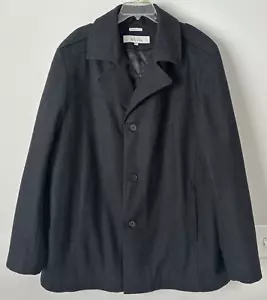 Perry Ellis Portfolio Coat 2XT Tall Black Wool Blend Button Front Career Pockets - Picture 1 of 5