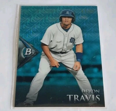 2014 Bowman Platinum Devon Travis Japanfractor Prospect Parallel #'d 7/35 - Image 1 of 2