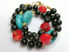 Red Coral Turquoise Howlite Black Onyx Necklace Gemstone 872