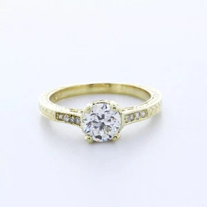 14K Yellow Gold Engagement Ring Vintage 1.59 Carat Round Lab-Grown Diamond E VS1 - Picture 1 of 5