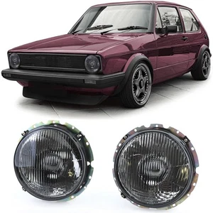 Scheinwerfer Schwarz Smoke Geriffelt Paar passend für VW Golf 1 + Cabrio 74-83 - Picture 1 of 8