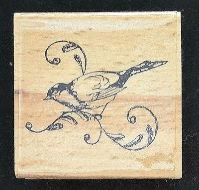 Sello de goma Hampton Art pájaro en ramitas remolinos hojas etiqueta de esquina Foto 1 de 2