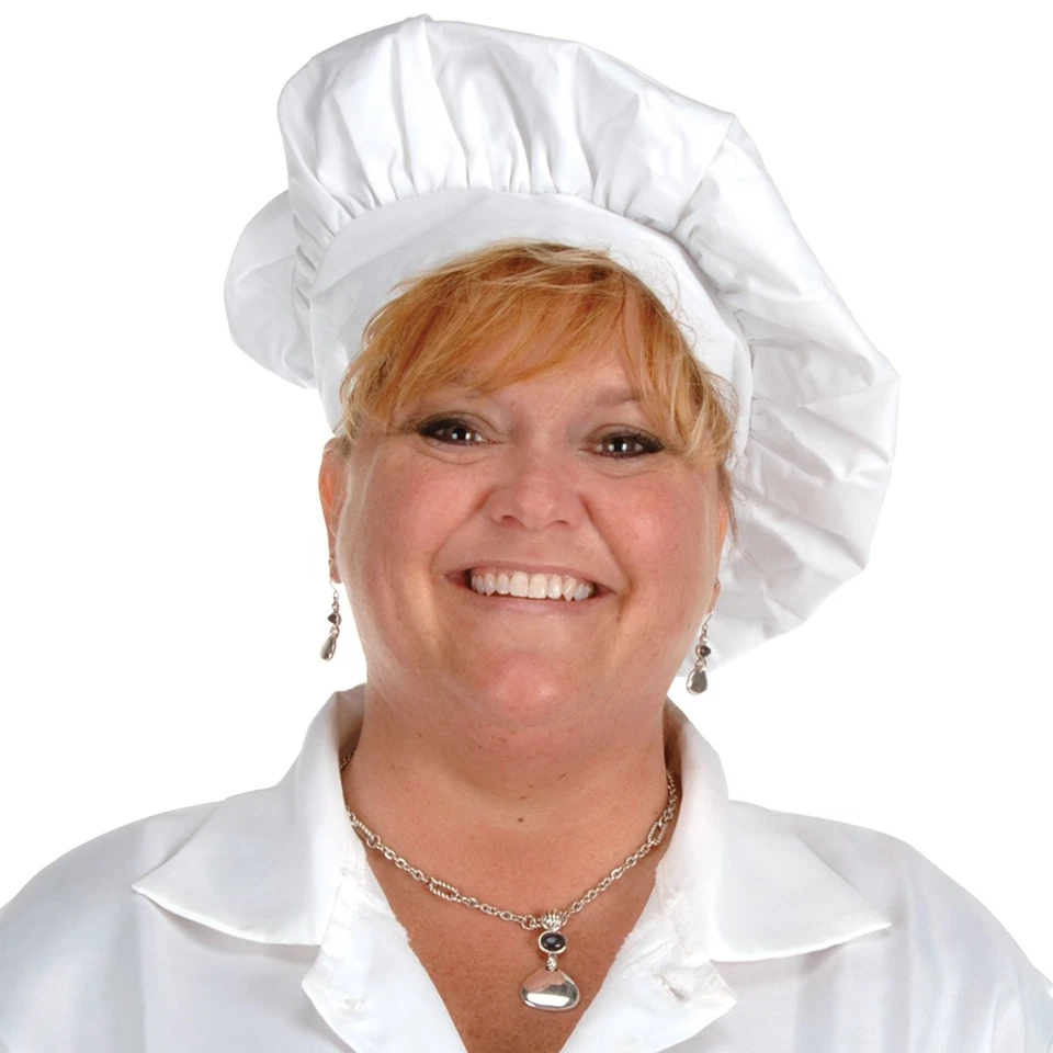 White Fabric Chef Costume Hat Gourmet Cook Holiday Baker BBQ Doughboy Culinary - Image 1 of 1