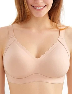 Wireless Bra Smooth Seamless Breathable T Shirt Bra with Scallop Edges Oyster... - Picture 1 of 7