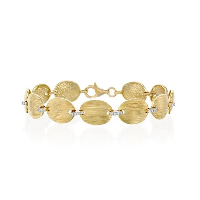 14k Yellow textured gold oval link Bracelet With Round natural Diamonds 0.25 TCW - Image 1 of 4
