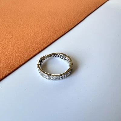 Anillo David Yurman Plata Esterlina Diamante Cruzado Cable Bobina Banda Talla 7 Foto 1 de 4