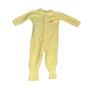 Vtg Baby Newborn Teddy Bear Footed Outfit Terry Cloth Sleeper Yellow Unisex 0-3M - Picture 1 of 2